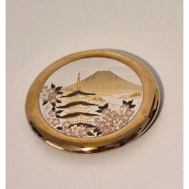 Japanese Vintage Japanese Art of Chokin Porcelain Trinket Box 24kt Gold Mount Fuji Cherry Blossoms For Sale - Image 3 of 4