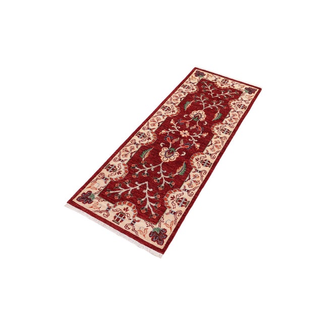 Shabby Chic Shabby Chic Ziegler Red/Beige Wool Runner Rug- 1'11'' X 5'0'' For Sale - Image 3 of 10