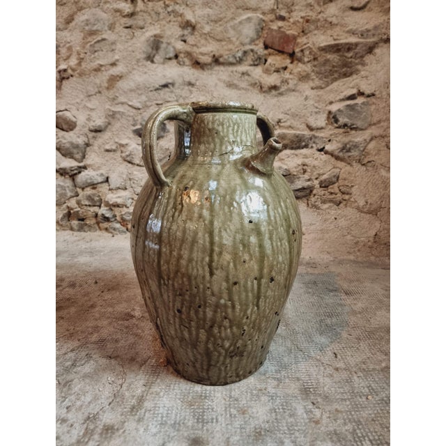 Large 19th Century French Terracotta Oil Pot with Green Glaze Auvergne For Sale - Image 6 of 13