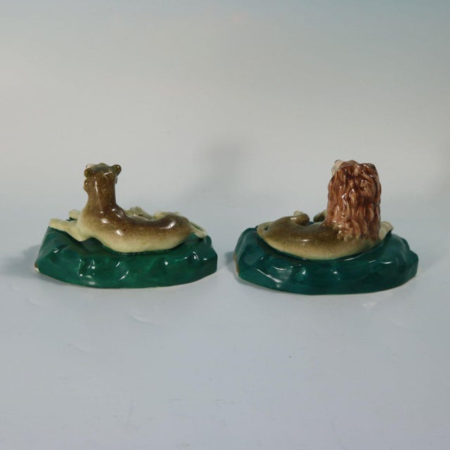 Rare Pair Staffordshire Lion and Lioness Figures For Sale - Image 6 of 15