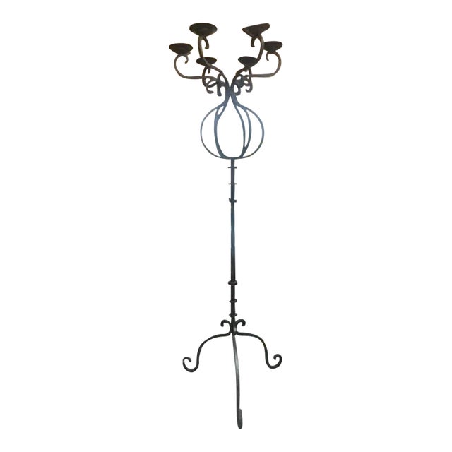 1960s French Iron 6 Brass Tall Candle Holder For Sale