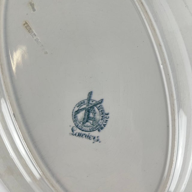 Oval Earthenware Platter with Lauriers Pattern from Moulins des Loups, 1900s For Sale - Image 5 of 8