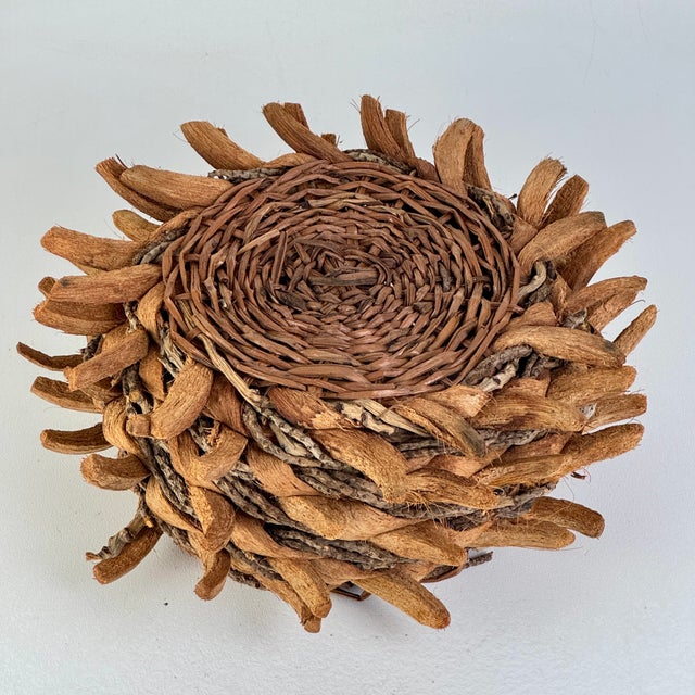 Vintage Hand Woven Round Basket Made From Coconut Leaves & Husk Shells For Sale In New York - Image 6 of 6