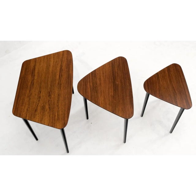 Brown Set of Three Italian Rosewood Mid Century Modern Dowel Leg Nesting Tables For Sale - Image 8 of 13