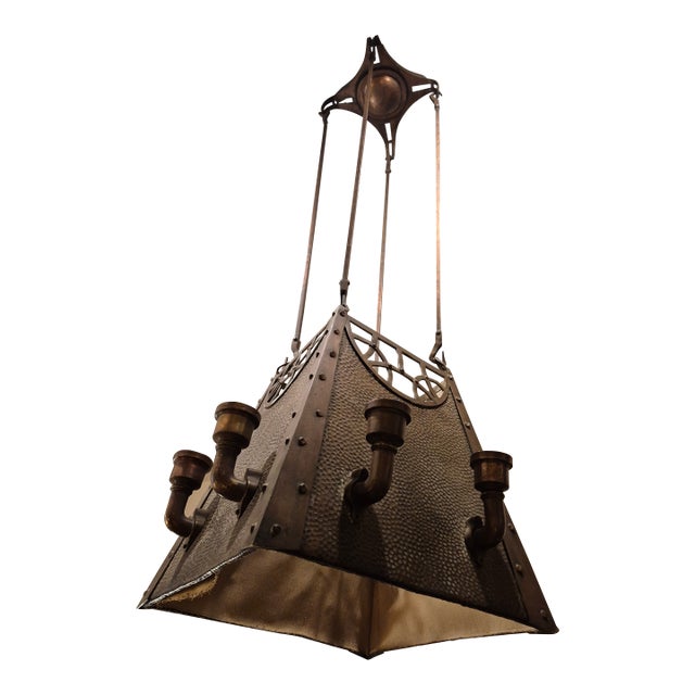 Antique English Arts and Crafts or Steampunk Copper Light Fixture or Chandilier For Sale