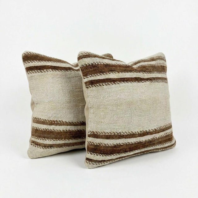 Mid-Century Modern Turkish Oushak Kilim Pillow Cover 20'' X 20'' - Set of Two For Sale - Image 3 of 4
