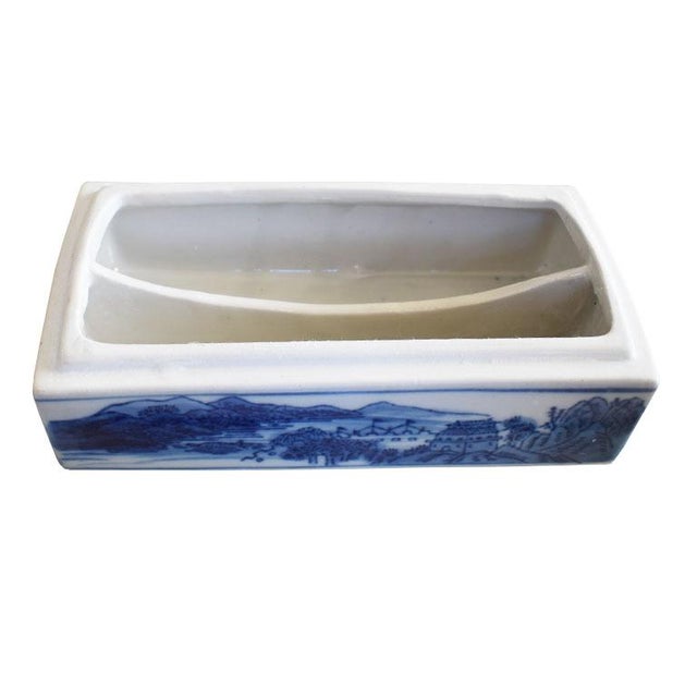 Chinoiserie Blue and White Divided Ceramic Decorative Box With Lid