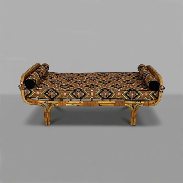 Mid-Century Modern Italian Daybed in Rattan and Metal Mesh, 1960s For Sale - Image 4 of 16