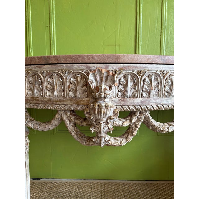 Early 20th Century Early 20th Century Neoclassical Carved Demi-Lune With Marble Top - Louis XVI Style For Sale - Image 5 of 12
