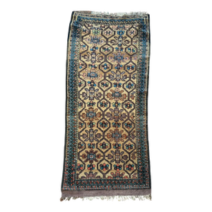 Antique Camel, Eggplant, Denim & Kiwi Rug - ~ 3 X 6.6