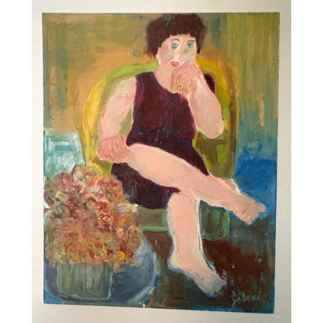 Large Vintage Abstract Oil Painting of a Lady in Purple by JoAnne Fleming, 40” X 32” For Sale In Palm Springs - Image 6 of 7