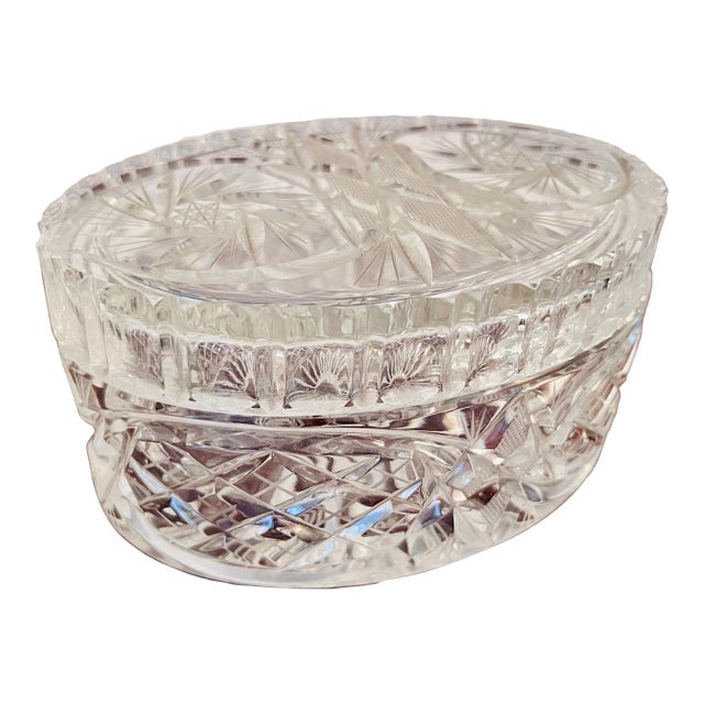 Early 20th Century Oval Lidded Cut Crystal Box For Sale