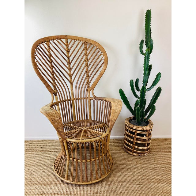 Vintage 1960s Rattan Peacock Chair Italian Modern Gio Ponti Style For Sale - Image 9 of 10