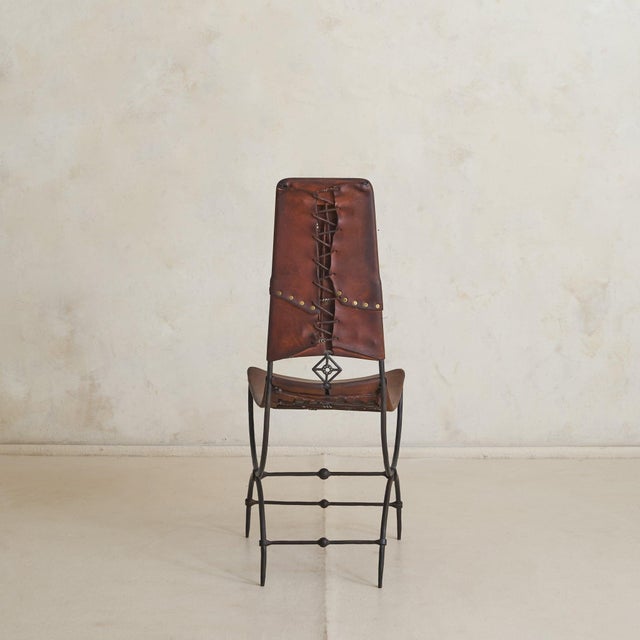 Brown Rare French Iron Leather Accent Chair Attributed to Sido & François Thévenin, 1970s For Sale - Image 8 of 11