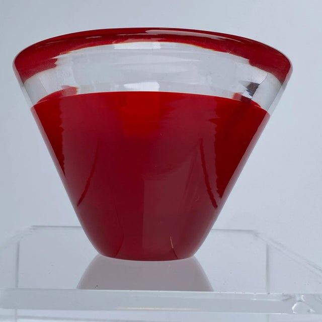 Glass Vintage 2000 Salviati Murano Hand Blown Art Glass Votive Candle Holder Red For Sale - Image 7 of 7