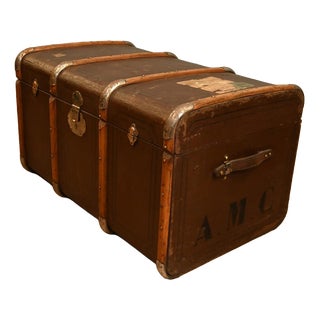 Vintage Steamer Trunk Luggage Case in Leather, 1920s For Sale