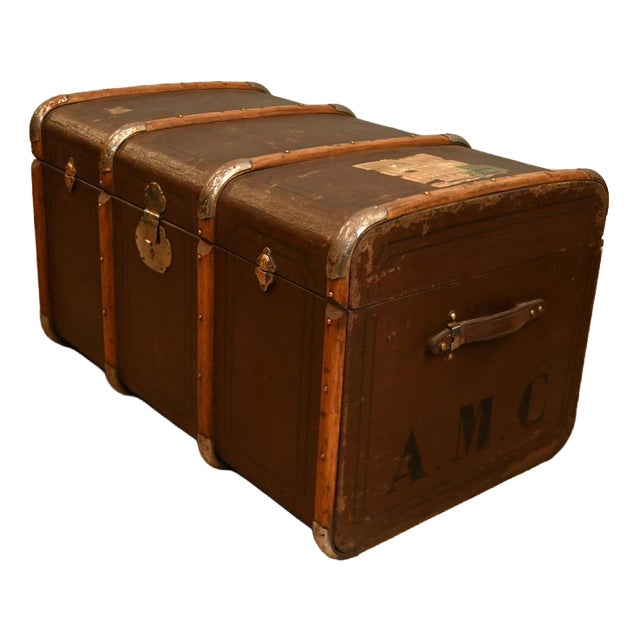 Vintage Steamer Trunk Luggage Case in Leather, 1920s For Sale