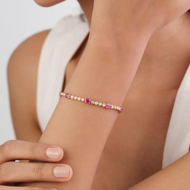 Not Yet Made - Made To Order Early 20th Century 3.1ct Ruby & Natural Diamond 14k Gold Tennis Bracelet For Sale - Image 5 of 18
