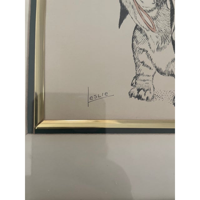 Contemporary Vintage Framed Signed Print Dachshund/Basset Hound Puppy Drawing Leslie Cope For Sale - Image 3 of 5