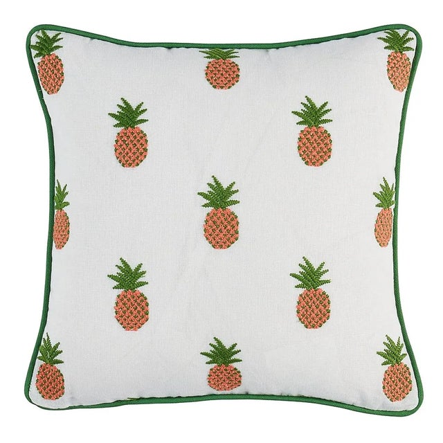 Traditional Schumacher Pineapple Embroidery 14" Pillow in Apricot/Ivory For Sale - Image 3 of 3