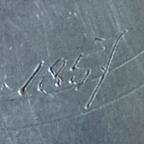 18th Century German Pewter Plate, 9.125" Reeded Rim, 1708 Quality Mark & 1857 Engraving For Sale - Image 10 of 12
