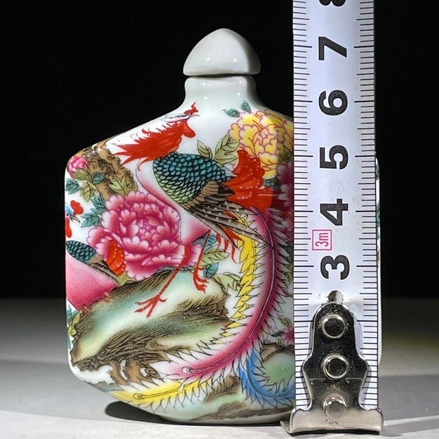 Ceramic Vintage Famille Rose Porcelain Snuff Bottle – Phoenix & Peony Motif, Qianlong Mark For Sale - Image 7 of 9