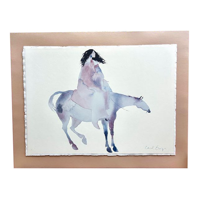 1970s Vintage Original Signed Carol Grigg Water Color “Earth Healer” on Horseback For Sale
