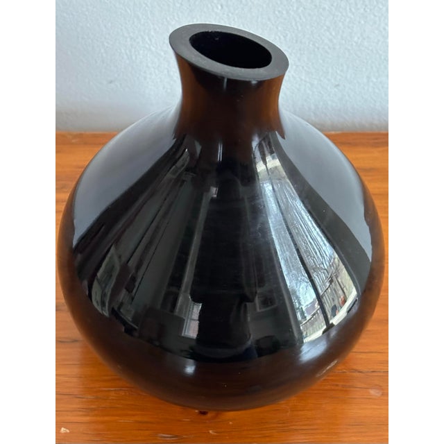 Shiny Black Contemporary Asymmetrical Vase For Sale - Image 4 of 6