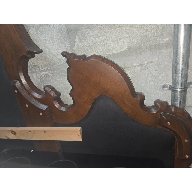 Vintage French Provincial Carved Wood & Upholstered Headboard – King Size For Sale In Miami - Image 6 of 6