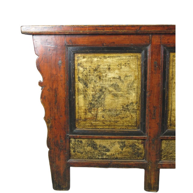 Red Hand Painted Antique Gansu Bedding Cabinet For Sale - Image 8 of 12