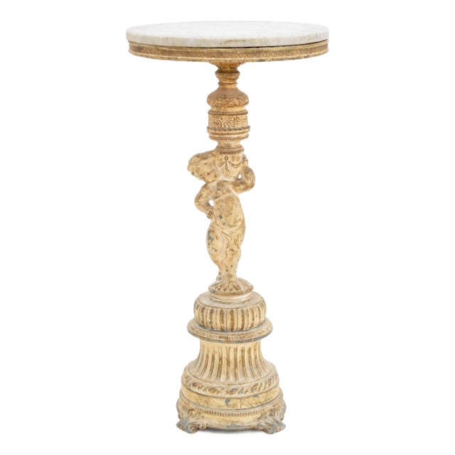 Neoclassical Style Marble Top Figural Side Table For Sale