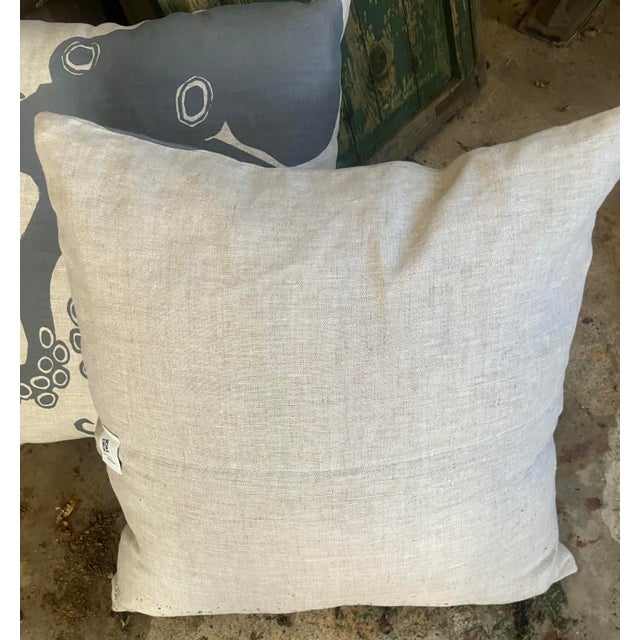 2000's Blue Octopus Linen Cushions P/2 For Sale - Image 11 of 11