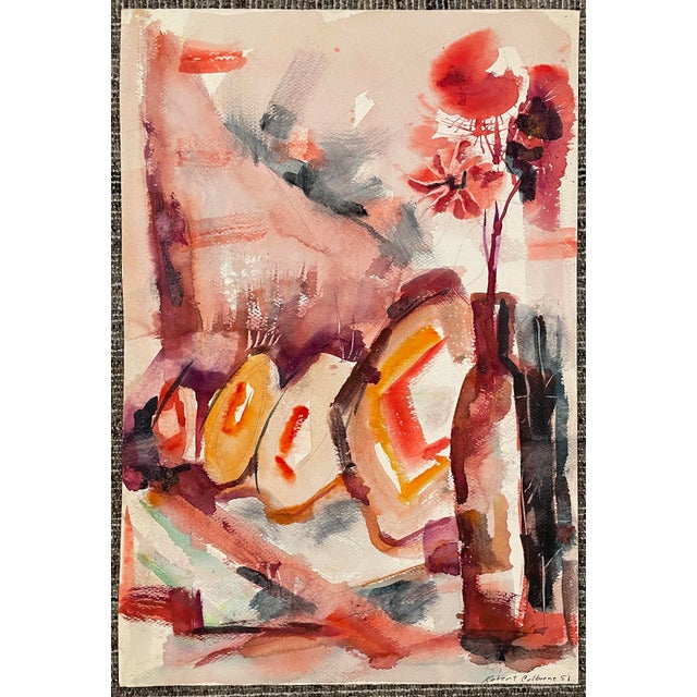 Mid-Century Modern 1951 Robert Colborne Vase and Flowers Still Life Watercolor For Sale - Image 3 of 4