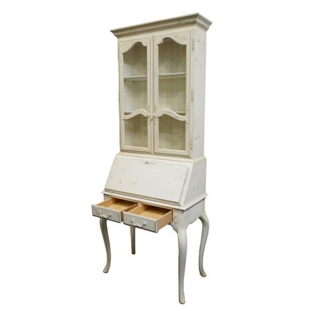 Ethan Allen Country French Collection Off White 32" Secretary Desk W. Display Hutch - Hand Painted Accents 26-9204 / 26-9205 For Sale - Image 11 of 18