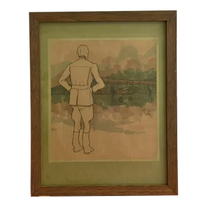 1970s Aviator & Aeroplane Mort Kuff Watercolor Painting, Framed