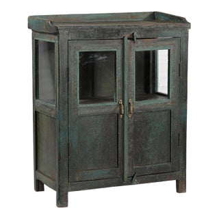 Vintage Indian Painted Teakwood Small Bookcase For Sale