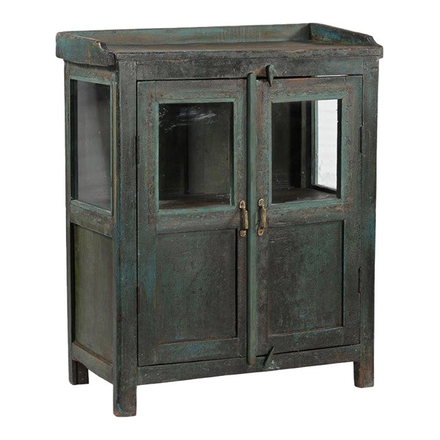 Vintage Indian Painted Teakwood Small Bookcase For Sale