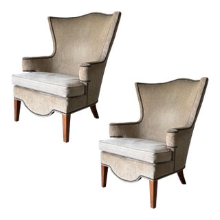 Vintage Upholstered Wingback Lounge Chairs by Drexel, a Pair For Sale