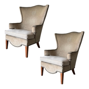 Vintage Upholstered Wingback Lounge Chairs by Drexel, a Pair