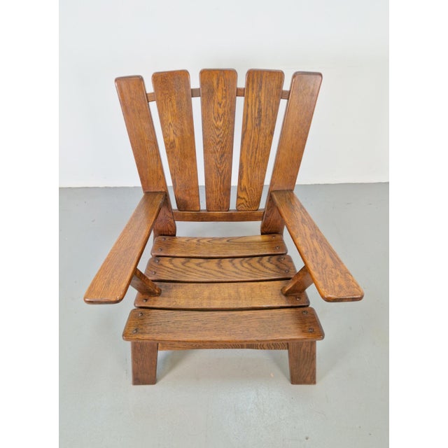 Brutalist Wood Armchair with Brown Leather Upholstery, Germany, 1960s For Sale - Image 12 of 15