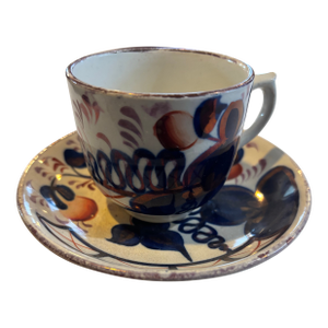 Antique Gaudy Welch Teacup & Saucer