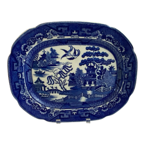 Antique 19th Century Plater Blue Willow Serving Dish