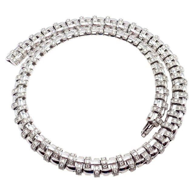 Tiffany and Co. Tiffany & Co. Vannerie 18k White Gold Basket Weave Diamond Necklace For Sale - Image 4 of 12