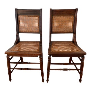 Antique 19th Century Carved Walnut Cane Seat and Backrest Chairs- Set of 2 For Sale