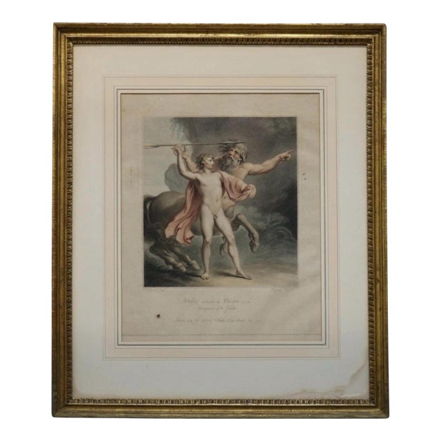 Antique Gilt Framed J. Clarke Litho Print of Achilles Instructed by Chiron For Sale