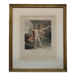 Antique Gilt Framed J. Clarke Litho Print of Achilles Instructed by Chiron