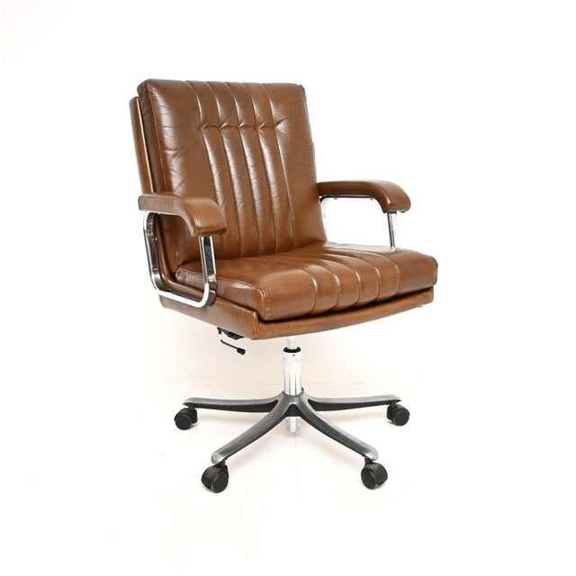 Vintage Leather and Chrome Swivel Desk Chair, 1970 For Sale - Image 11 of 11