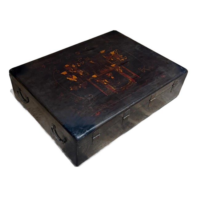 For your consideration, a Chinese lacquered wooden chest coffee table with animated palace scene. Coffee table Chinese...