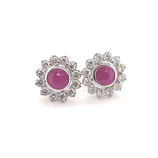 Diamond Ruby Stud Earrings 14 Karat White Gold 1.87 TCW Certified For Sale - Image 16 of 18