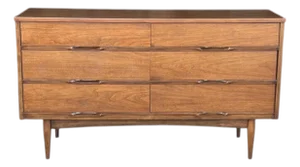 Mid-Century Modern Walnut Lowboy Dresser With Sculpted Wood Pulls